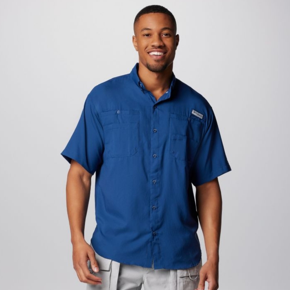 Columbia Men's PFG Tamiami II Blue Short Sleeve Button Up Shirt Size XXL‎